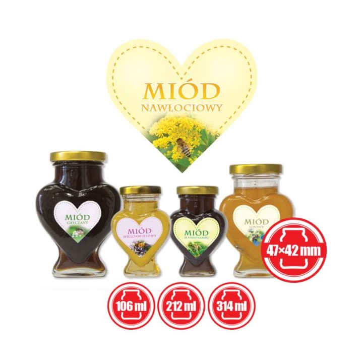 Paczka etykiet serduszek na miód nawłociowy 47mm x 42mm (50szt) - wzór ES16