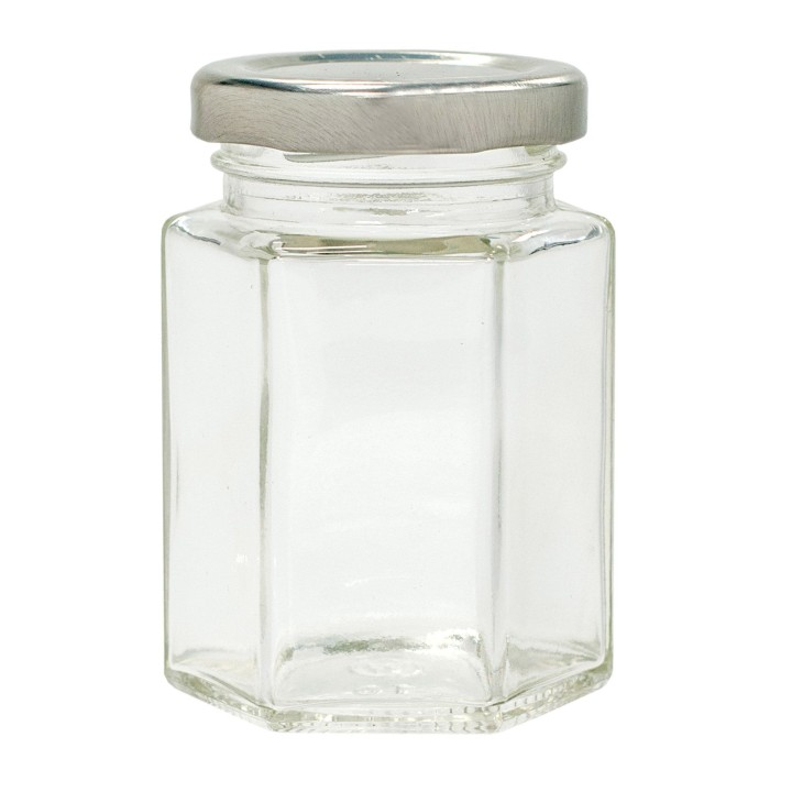 Paczka 12 szt słoiczków sześciokątnych 110 ml z nakrętkami -  wzór A43