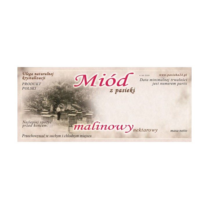 Paczka etykiet na miód malinowy 116x50 (100szt) - wzór 1029