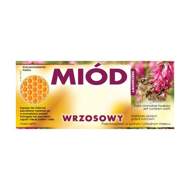 Paczka etykiet na miód wrzosowy (100szt) - wzór E1032