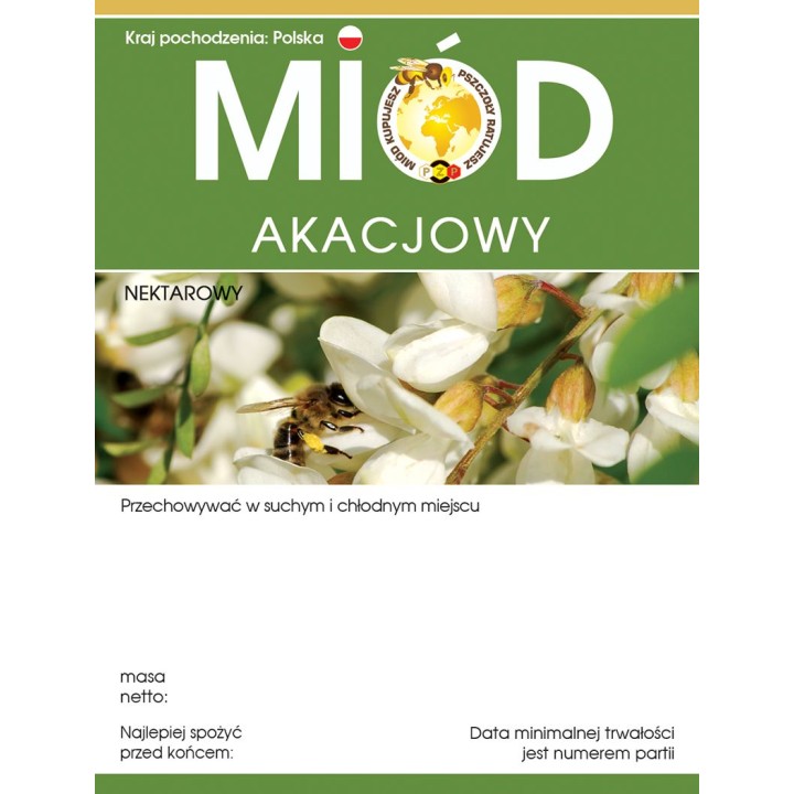 Paczka etykiet z logo akcji na miód akacjowy (100szt) - wzór E613LOGO