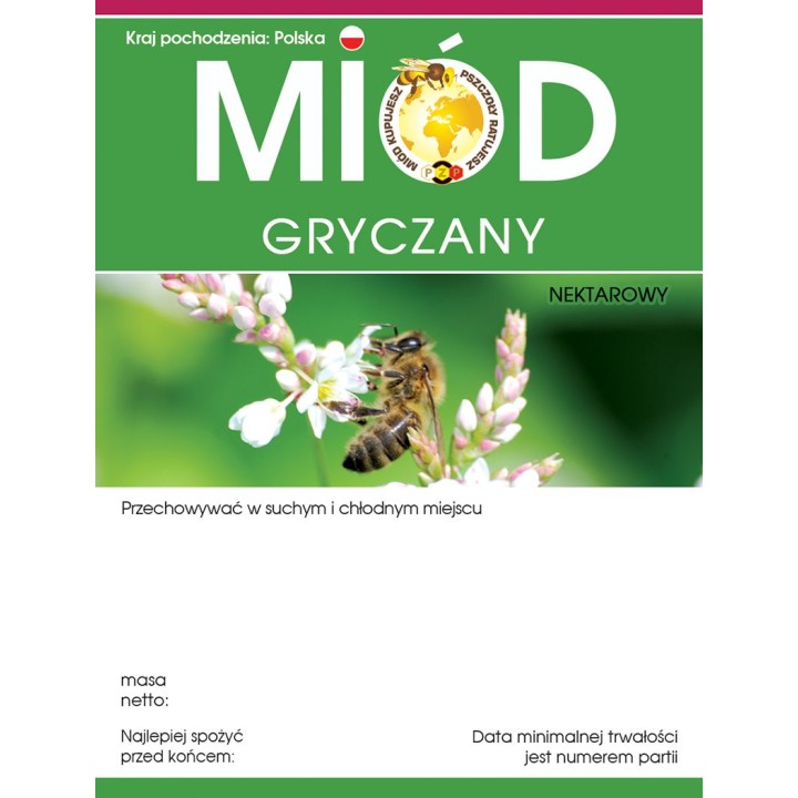 Paczka etykiet z logo akcji na miód gryczany (100szt) - wzór E615LOGO