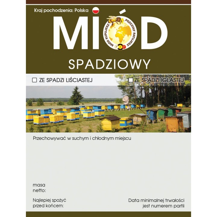 Paczka etykiet z logo akcji na miód spadziowy (100szt) - wzór E616LOGO