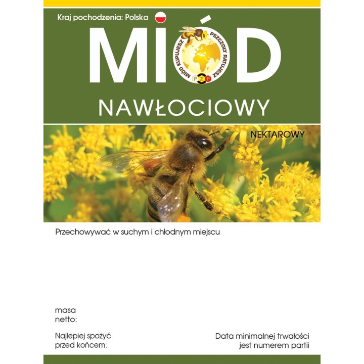 Paczka etykiet z logo akcji na miód nawłociowy (100szt) - wzór E620LOGO