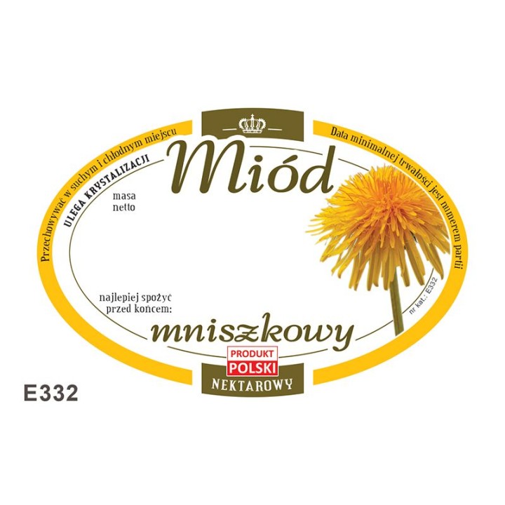 Paczka etykiet owalnych na miód mniszkowy (100szt) - wzór E332