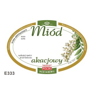 Paczka etykiet owalnych na miód akacjowy (100szt) - wzór E333