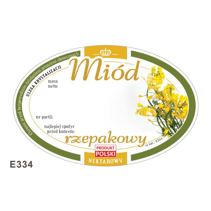 Paczka etykiet owalnych na miód rzepakowy (100szt) - wzór E334