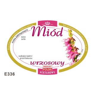 Paczka etykiet owalnych na miód wrzosowy (100szt) - wzór E336