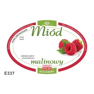 Paczka etykiet owalnych na miód malinowy (100szt) - wzór E337
