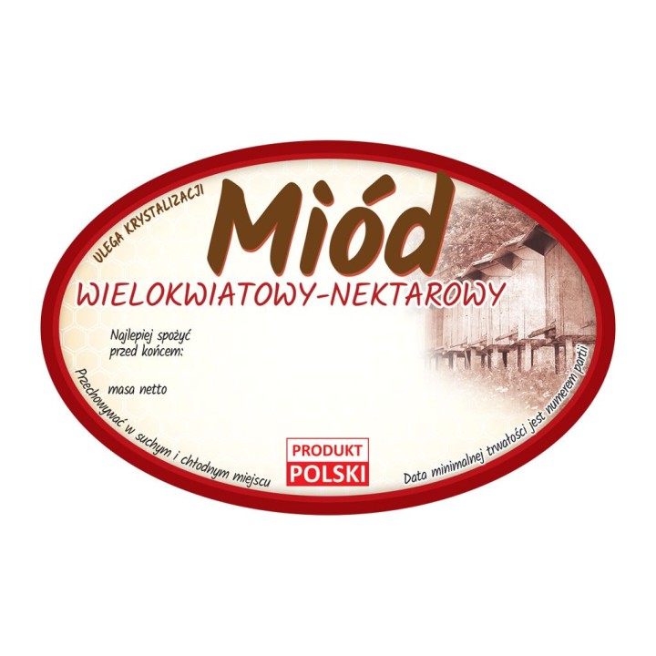 Paczka etykiet owalnych na miód wielokwiatowy (100szt) - wzór E360