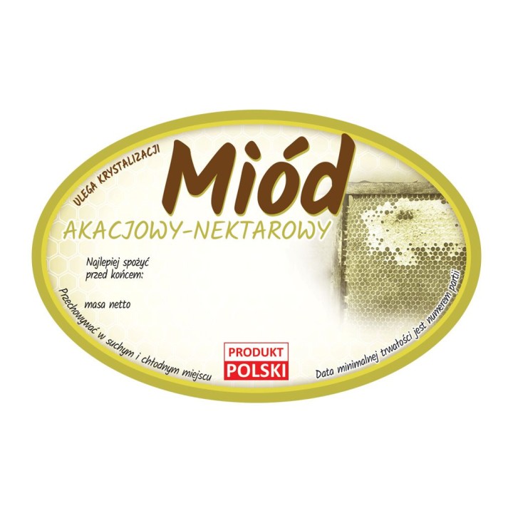 Paczka etykiet owalnych na miód akacjowy (100szt) - wzór E363