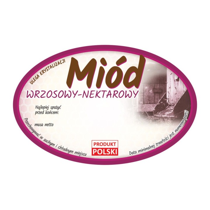 Paczka etykiet owalnych na miód wrzosowy (100szt) - wzór E366