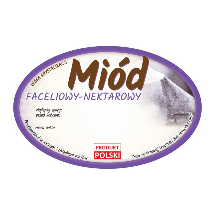 Paczka etykiet owalnych na miód faceliowy (100szt) - wzór E367