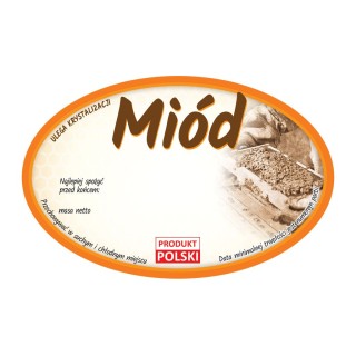 Paczka etykiet owalnych na miód uniwersalna (100szt) - wzór E371