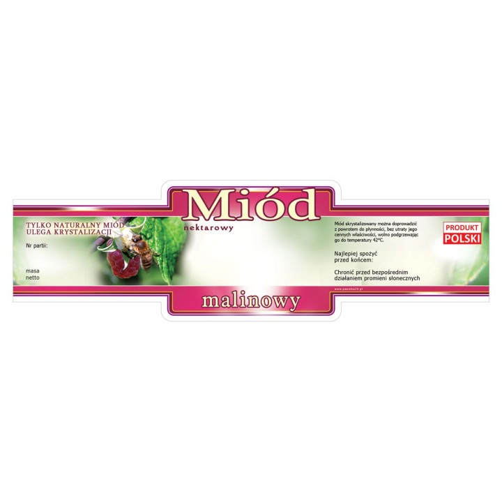 Paczka etykiet na miód malinowy 185x55 (100szt) - wzór E224