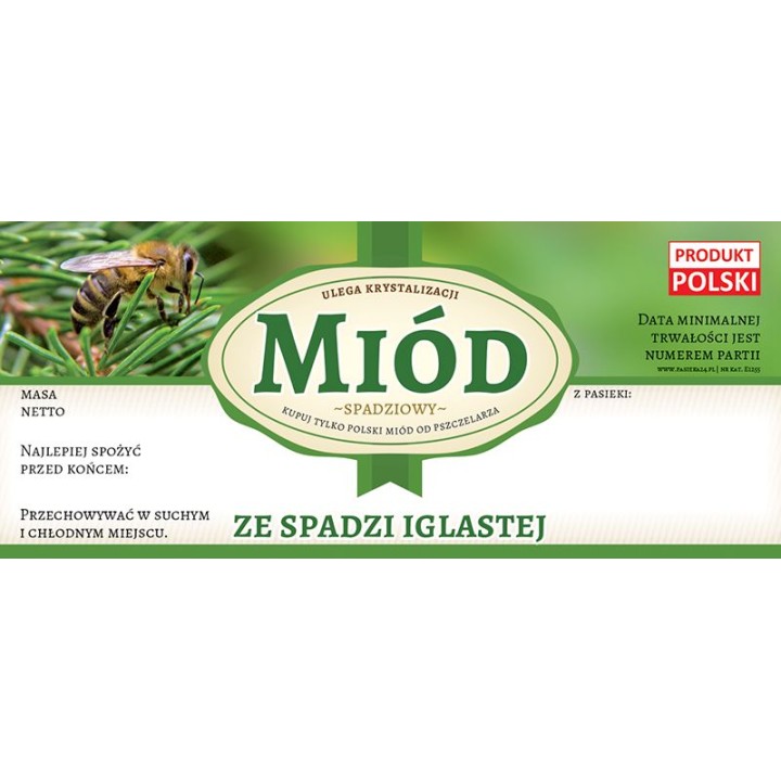 Paczka etykiet na miód ze spadzi iglastej (100szt) - wzór E1255