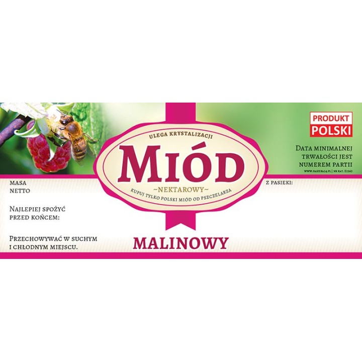 Paczka etykiet na miód malinowy (100szt) - wzór E1260