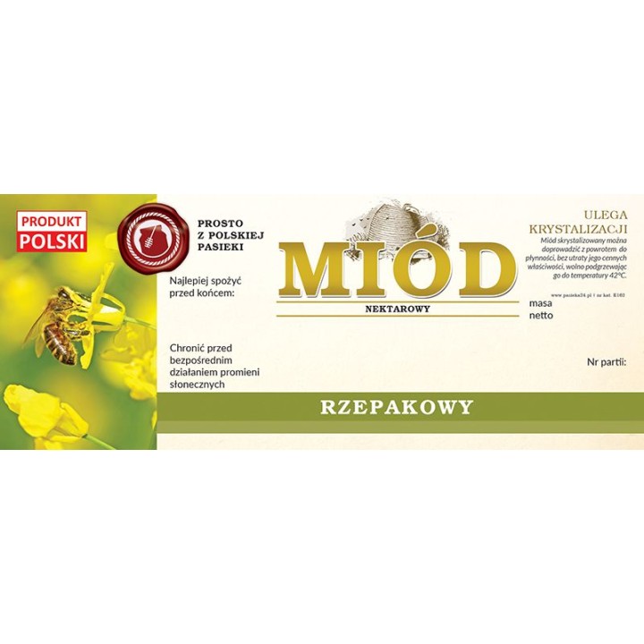 Paczka dużych etykiet na miód rzepakowy (100szt) - wzór E162