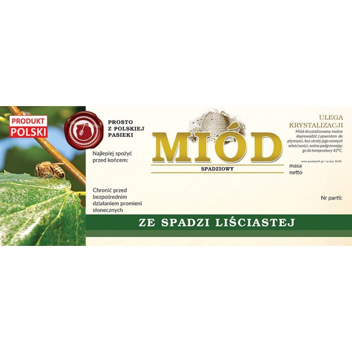 Paczka dużych etykiet na miód ze spadzi liściastej (100szt) - wzór E165