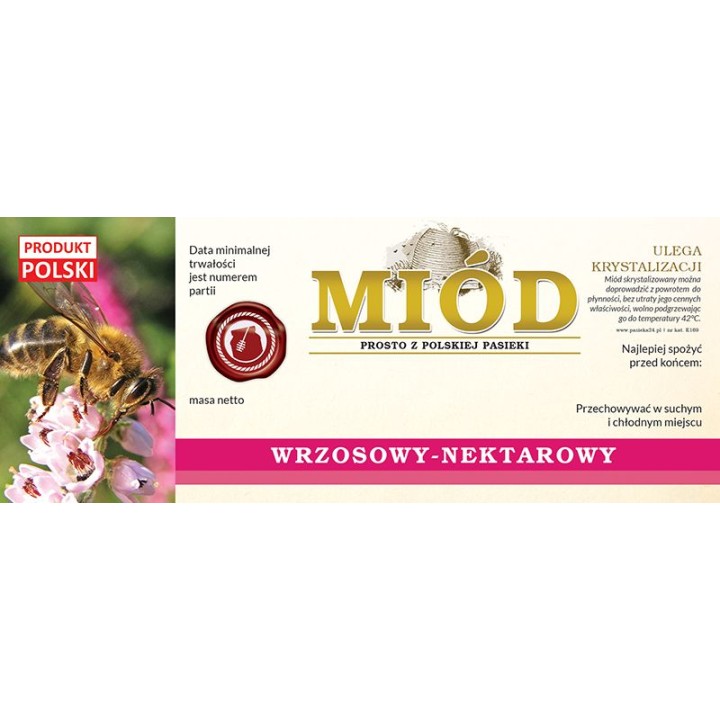 Paczka dużych etykiet na miód wrzosowy (100szt) - wzór E169