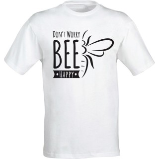 Koszulka bawełniana z motywem pszczelarskim BEE HAPPY (biała) - KA43