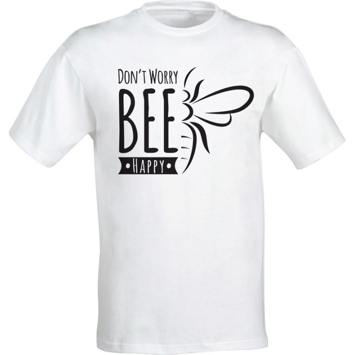 Koszulka bawełniana z motywem pszczelarskim BEE HAPPY (biała) - KA43