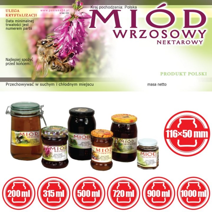 Paczka etykiet na miód wrzosowy – wzór E20