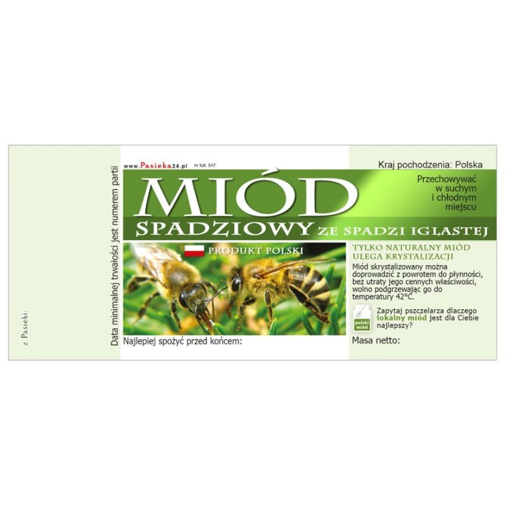 Paczka etykiet na miód ze spadzi iglastej (100szt) - wzór E47