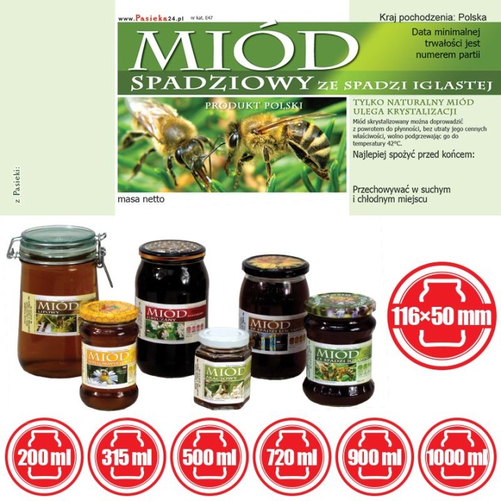 Paczka etykiet na miód ze spadzi iglastej (100szt) - wzór E47