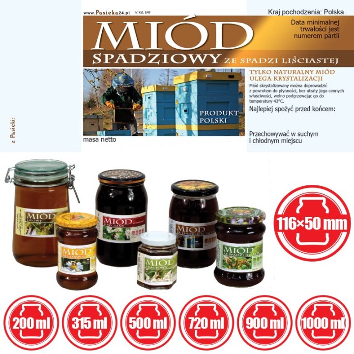 Paczka etykiet na miód ze spadzi liściastej (100szt) - wzór E48