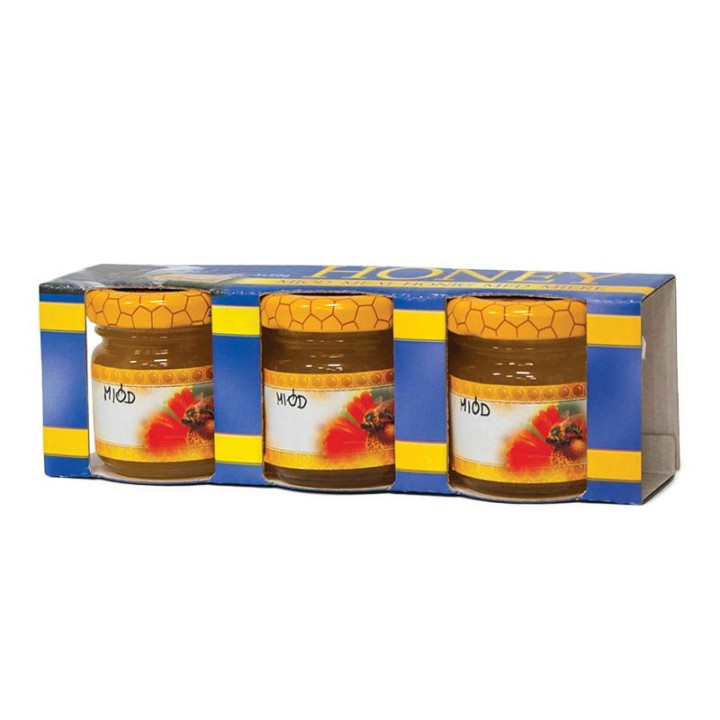 Pudełko HONEY na 3 słoiki 50g (35ml) wraz z mini etykietkami (10szt) – P3e