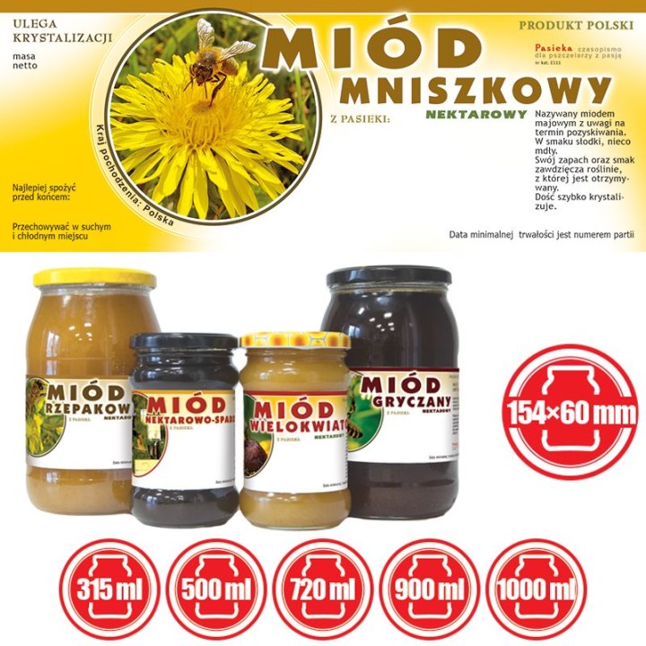 Paczka dużych etykiet na miód mniszkowy - wzór E111