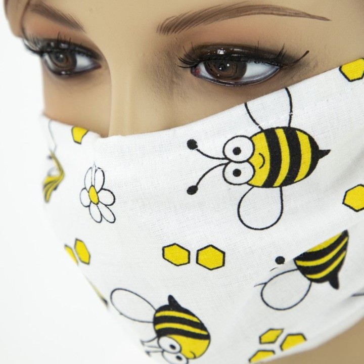 Maseczka ochronna biała z pszczółkami - wielokrotn
