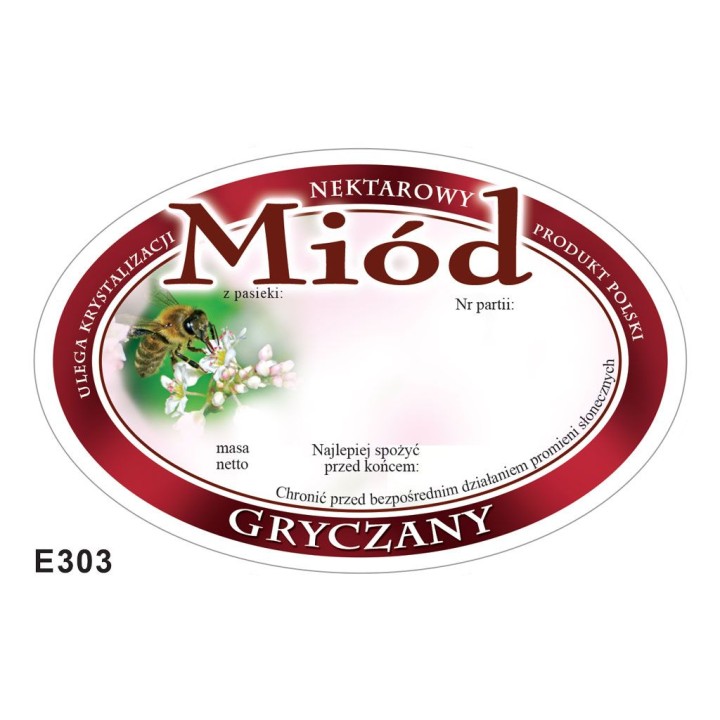 Paczka etykiet owalnych na miód gryczany (100szt) - wzór E303
