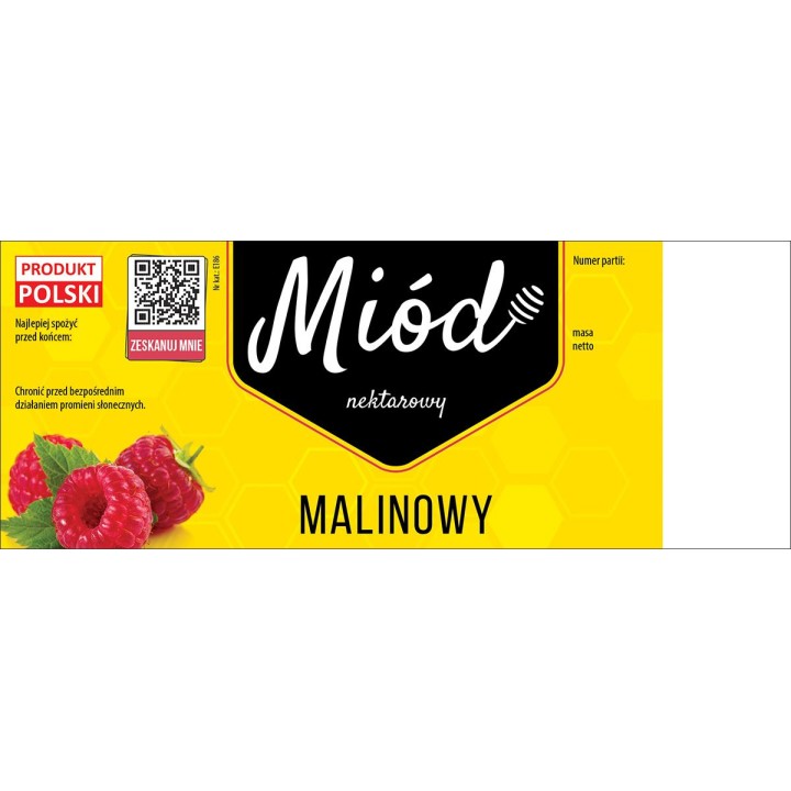 Paczka dużych etykiet na miód malinowy (100szt) - wzór E186