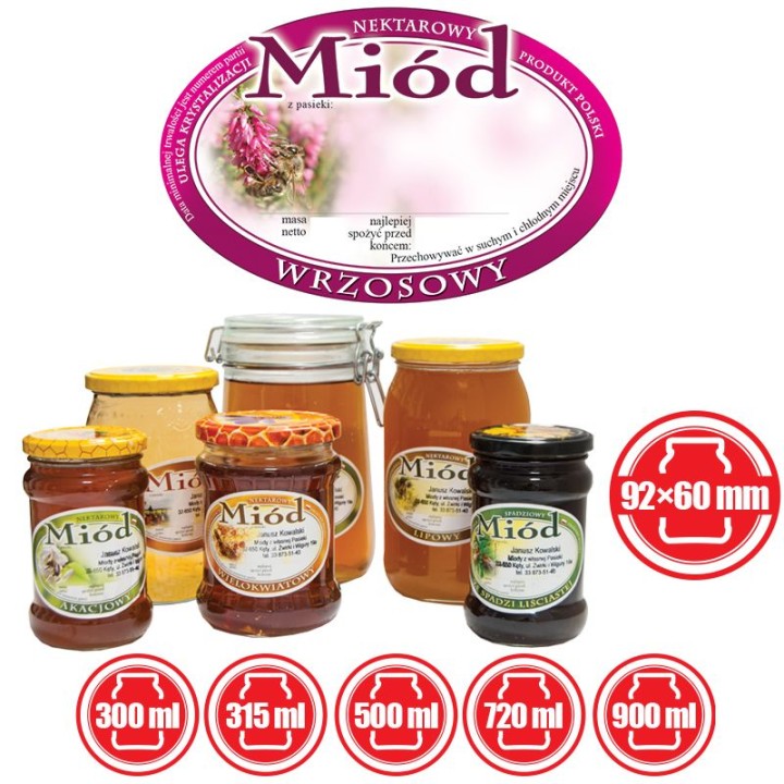 Paczka etykiet owalnych na miód wrzosowy (100szt) - wzór E307
