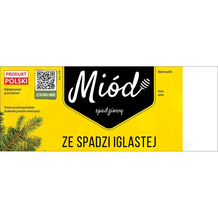 Paczka dużych etykiet na miód spadziowy ze spadzi iglastej (100szt) - wzór E189