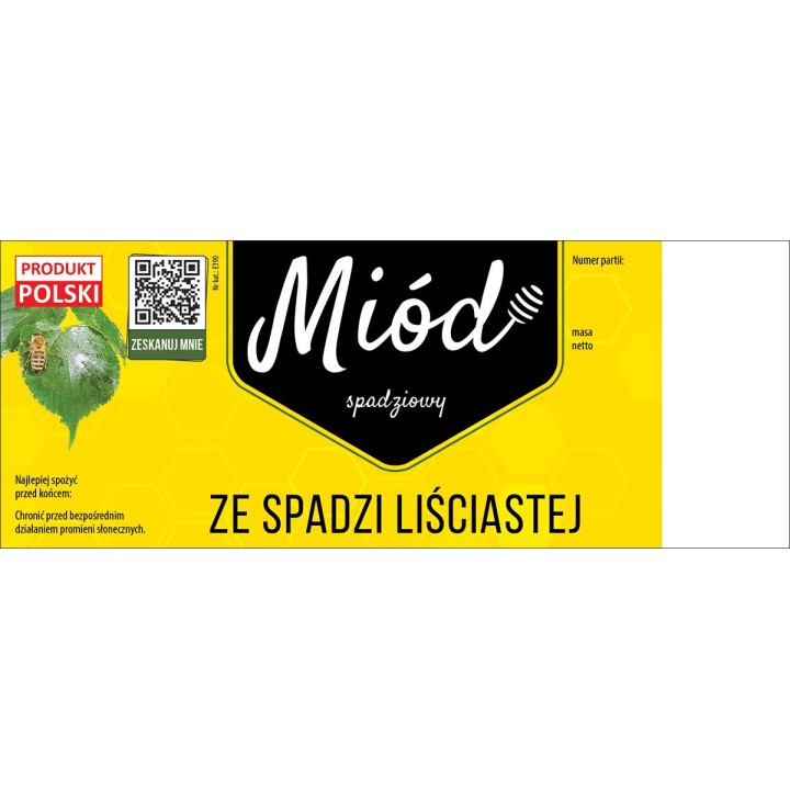 Paczka dużych etykiet na miód spadziowy ze spadzi liściastej (100szt) - wzór E190