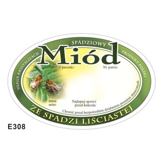 Paczka etykiet owalnych na miód ze spadzi liściastej (100szt) - wzór E308