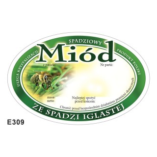 Paczka etykiet owalnych na miód ze spadzi iglastej (100szt) - wzór E309