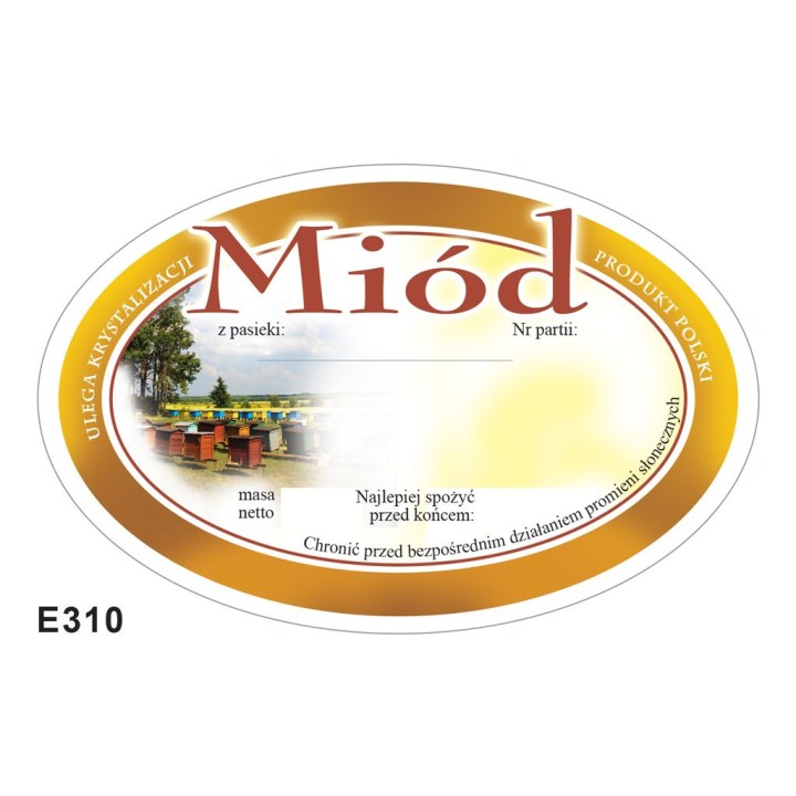 Paczka etykiet owalnych na miód (uniwersalna) (100szt) - wzór E310
