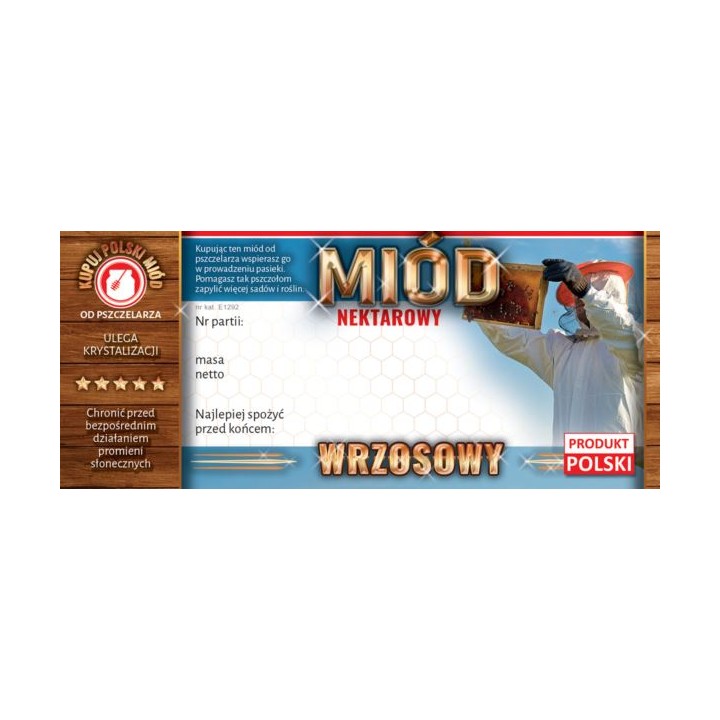 Paczka etykiet na miód wrzosowy (100szt) - wzór E1292