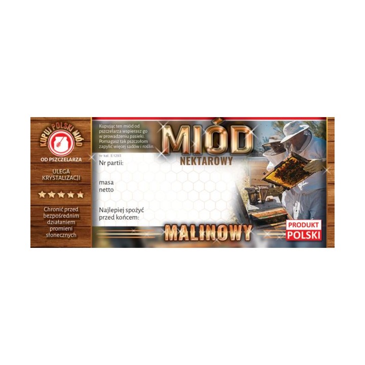 Paczka etykiet na miód malinowy (100szt) - wzór E1293