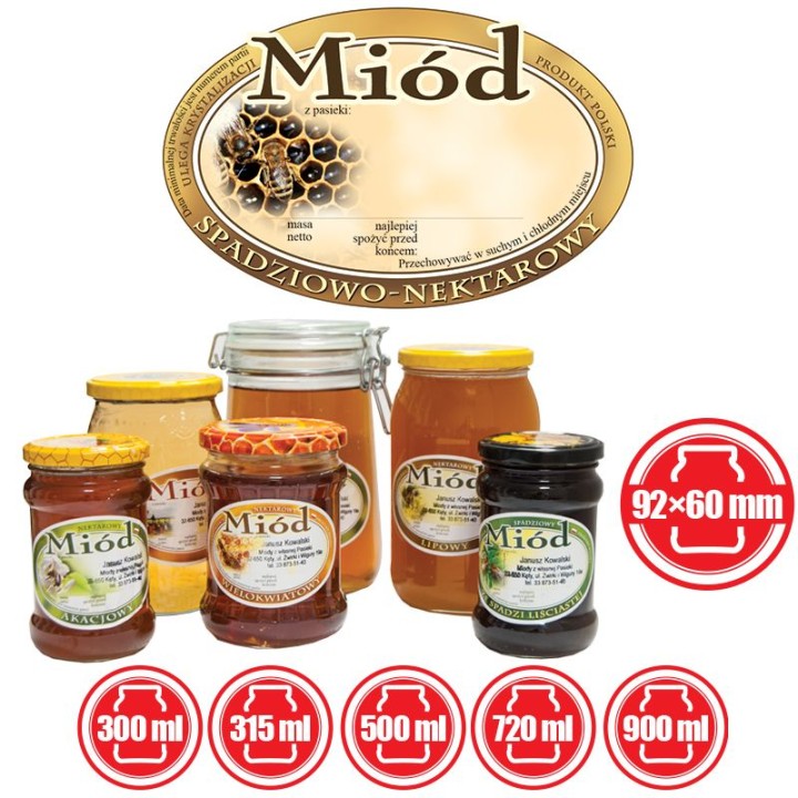 Paczka etykiet owalnych na miód spadziowo-nektarowy (100szt) - wzór E311