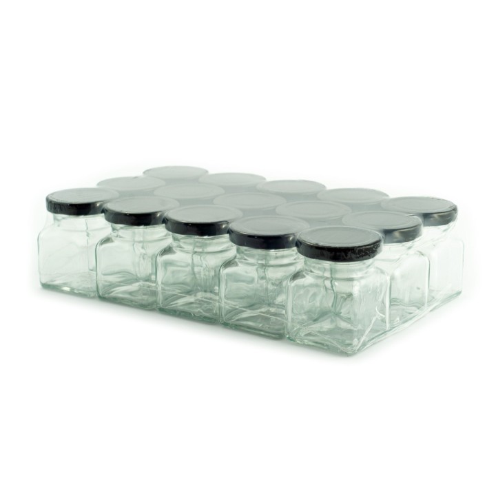 Paczka 15 słoiczków 120 ml + zakrętki w kolorze czarnym - wzór A13b