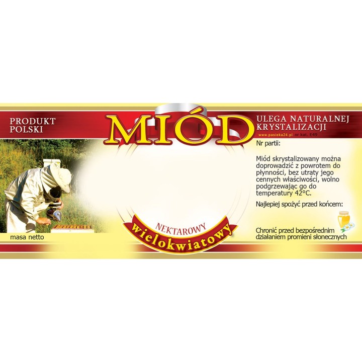 Paczka etykiet na miód wielokwiatowy (100szt) - wzór E49