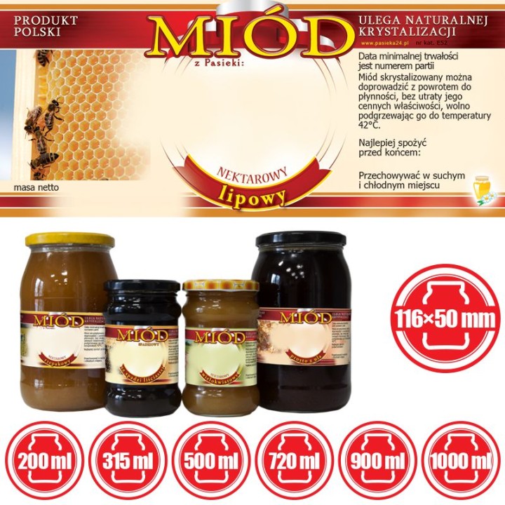 Paczka etykiet na miód lipowy (100szt) - wzór E52