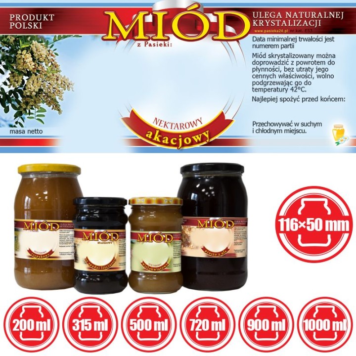 Paczka etykiet na miód akacjowy (100szt) - wzór E53