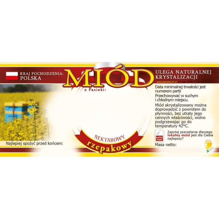 Paczka etykiet na miód rzepakowy (100szt) - wzór E55