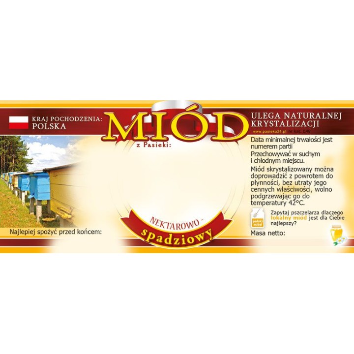 Paczka etykiet na miód nektarowo-spadziowy (100szt) - wzór E56
